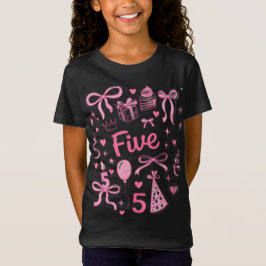 Cute Pink 5th Birthday Girl Shirt Five Bow Party D Tシャツ