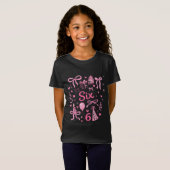 Cute Pink 6th Birthday Girl Shirt Six Bow Party De Tシャツ (正面フル)