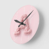 Cute pink A monogram initial crocheted letter boho ラウンド壁時計 (傾斜)