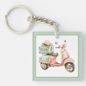 Cute Pink and Aqua Coastal Scooter キーホルダー (正面)