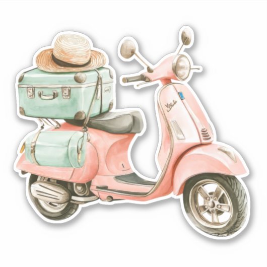 Cute Pink and Aqua Coastal Scooter シール (正面)
