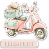 Cute Pink and Aqua Coastal Scooter シール (正面)