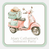 Cute Pink and Aqua Coastal Scooter スクエアシール (正面)