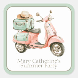 Cute Pink and Aqua Coastal Scooter スクエアシール