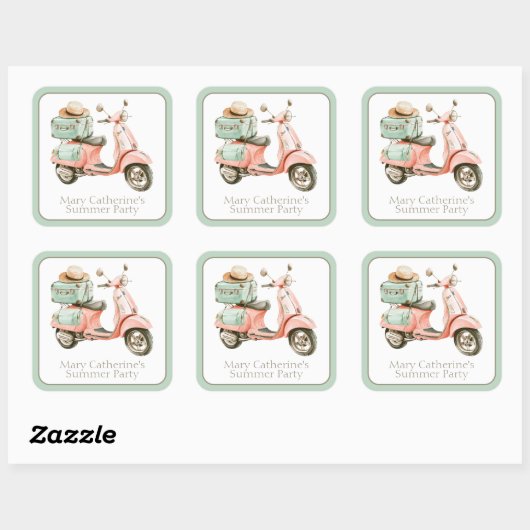 Cute Pink and Aqua Coastal Scooter スクエアシール (シート)
