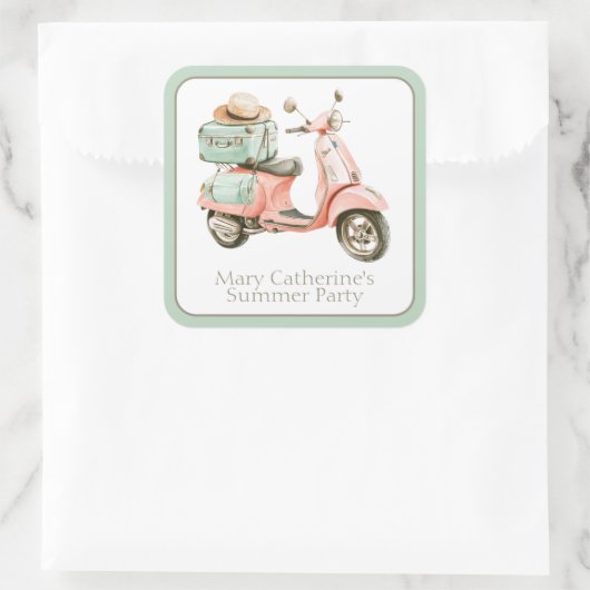 Cute Pink and Aqua Coastal Scooter スクエアシール (バッグ)