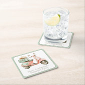 Cute Pink and Aqua Coastal Scooter スクエアペーパーコースター (インサイチュ)