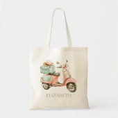Cute Pink and Aqua Coastal Scooter トートバッグ (正面)