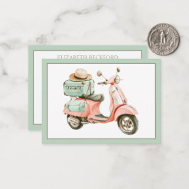 Cute Pink and Aqua Coastal Scooter ノートカード
