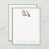 Cute Pink and Aqua Coastal Scooter ノートカード (正面/裏面)