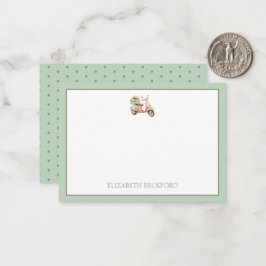 Cute Pink and Aqua Coastal Scooter ノートカード