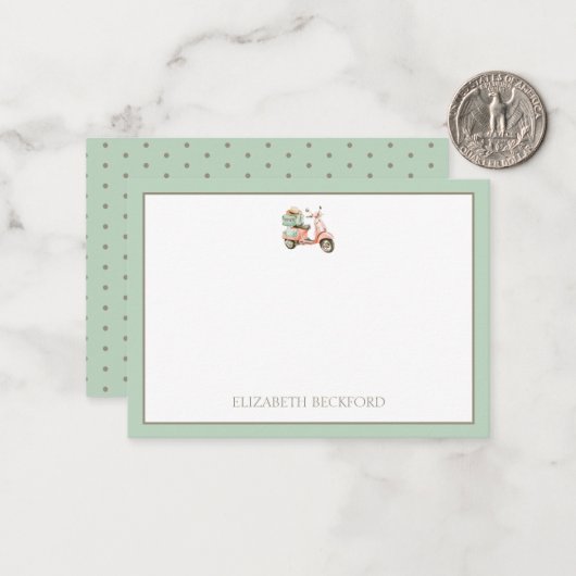 Cute Pink and Aqua Coastal Scooter ノートカード (正面/裏面インサイチュ)