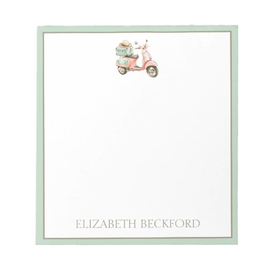 Cute Pink and Aqua Coastal Scooter ノートパッド (正面)