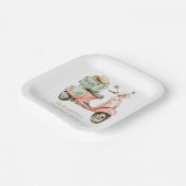 Cute Pink and Aqua Coastal Scooter ペーパープレート (傾斜あり)