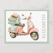 Cute Pink and Aqua Coastal Scooter ポストカード (正面)