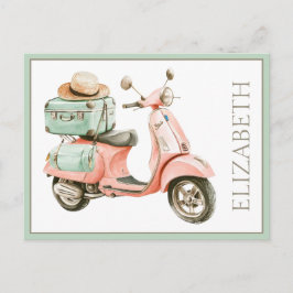 Cute Pink and Aqua Coastal Scooter ポストカード