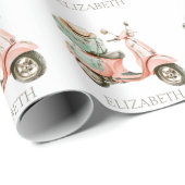 Cute Pink and Aqua Coastal Scooter ラッピングペーパー (ロールコーナー)