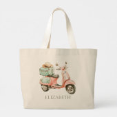 Cute Pink and Aqua Coastal Scooter ラージトートバッグ (裏面)