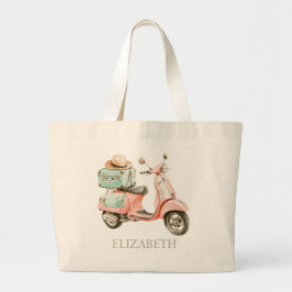Cute Pink and Aqua Coastal Scooter ラージトートバッグ