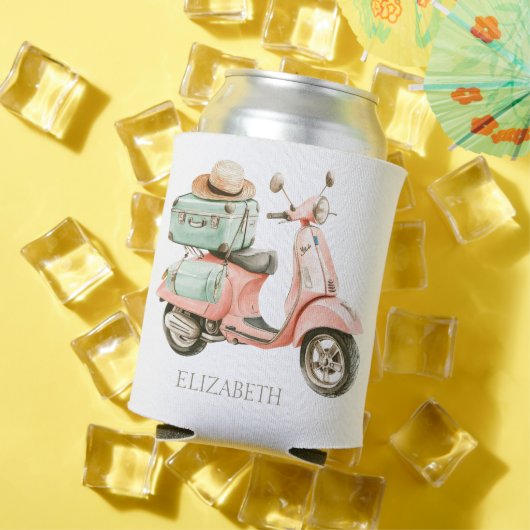 Cute Pink and Aqua Coastal Scooter 缶クーラー (インサイチュ 夏)