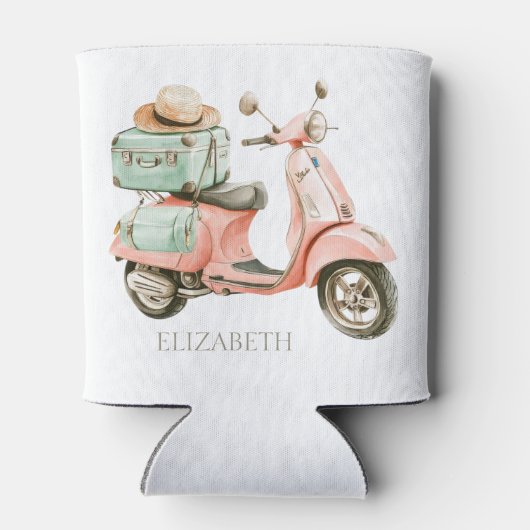 Cute Pink and Aqua Coastal Scooter 缶クーラー (裏面)