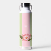 Cute pink and baby green floral Water Bottle ウォーターボトル (正面)