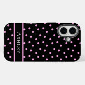 Cute Pink and Black Polka Dot Personalized Name Case-Mate iPhoneケース (裏面 (横))