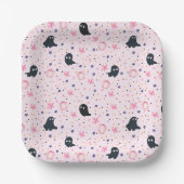 Cute Pink and Black Sweet Spooky Ghost Halloween ペーパープレート (正面)