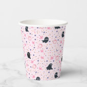 Cute Pink and Black Sweet Spooky Ghost Halloween 紙コップ (正面)