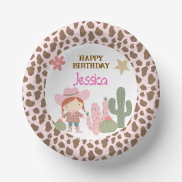 Cute Pink and Cow Print Cowgirl Birthday ペーパーボウル