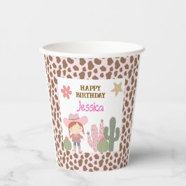 Cute Pink and Cow Print Cowgirl Birthday 紙コップ