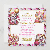Cute Pink and Gold Dragon Girl's Birthday Party 招待状 (裏面)