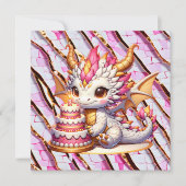 Cute Pink and Gold Dragon Girl's Birthday Party 招待状 (正面)