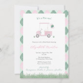 Cute Pink And Green Golf Theme Baby Girl Shower 招待状 (正面)