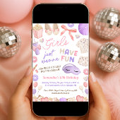 Cute Pink and Purple Slumber Party Birthday 招待状