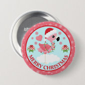 Cute Pink and Red Christmas Flamingo Winter 缶バッジ (正面&裏面)