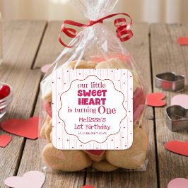 Cute Pink and Red Little SweetHeart Turning One スクエアシール
