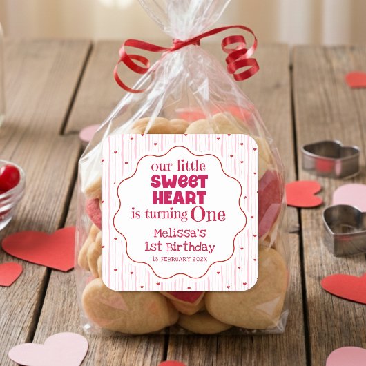 Cute Pink and Red Little SweetHeart Turning One スクエアシール