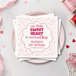 Cute Pink and Red Little SweetHeart Turning One スタンダードカクテルナプキン