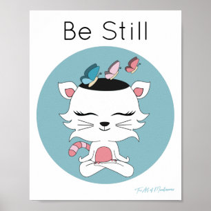 Cute Pink and White Cat in Meditation ポスター