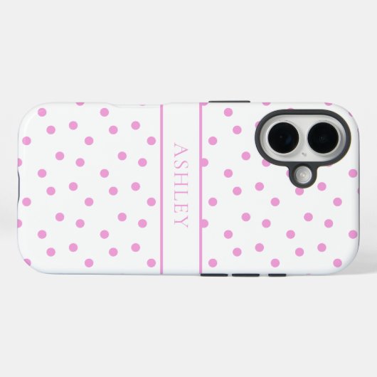 Cute Pink and White Polka Dot Personalized Name Case-Mate iPhoneケース (裏面 (横))