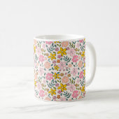 Cute Pink and Yellow Floral Pattern コーヒーマグカップ (正面右)