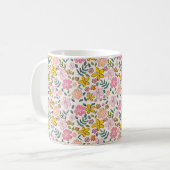 Cute Pink and Yellow Floral Pattern コーヒーマグカップ (正面左)