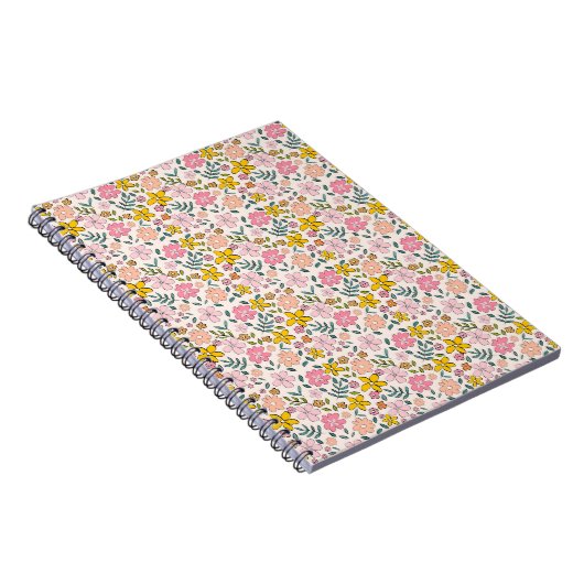 Cute Pink and Yellow Floral Pattern ノートブック (右側)