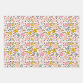 Cute Pink and Yellow Floral Pattern ラッピングペーパーシート (正面3)