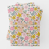 Cute Pink and Yellow Floral Pattern ラッピングペーパーシート (インサイチュ)