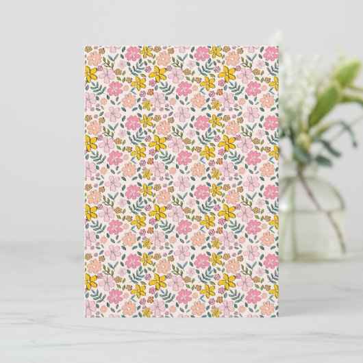Cute Pink and Yellow Floral Pattern 招待状 (スタンド正面)