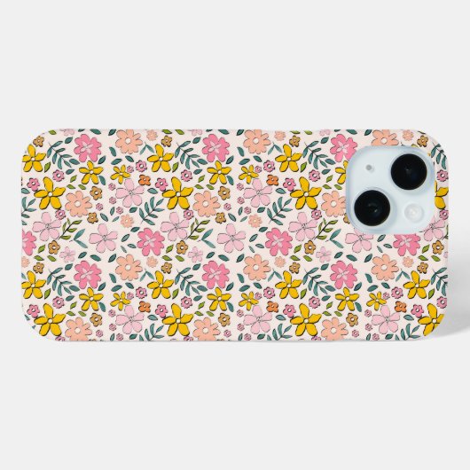 Cute Pink and Yellow Floral Pattern Case-Mate iPhoneケース (裏面 (横))