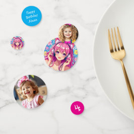 Cute Pink Anime Girl with Headphones Birthday コンフェッティ