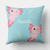 Cute Pink Axolotl Aqua Blue Underwater Kids クッション (裏面)